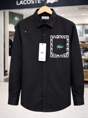 Lacoste Men’s Black Signature Logo Cotton Shirt | Slim Fit | Premium Casual & Formal Wear