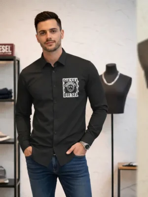 Premium DIESEL Men's Luxury Black Cotton Casual Shirt