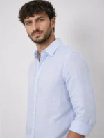 Premium Sky Blue Cotton Linen Shirt for Men | Stylish Regular Fit Full Sleeve Shirt - Image 3