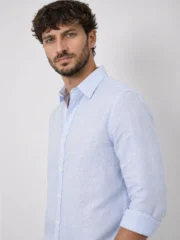 Premium Sky Blue Cotton Linen Shirt for Men | Stylish Regular Fit Full Sleeve Shirt - Image 3