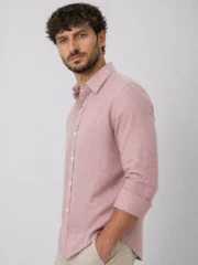 Men Dusty Pink Casual Shirt | Premium Cotton Linen Shirt for Men | Stylish Regular Fit Full Sleeve Shirt - Image 4