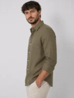 Men Olive Green Casual Shirt | Premium Cotton Linen Shirt for Men | Stylish Regular Fit - Image 3