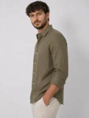 Men Olive Green Casual Shirt | Premium Cotton Linen Shirt for Men | Stylish Regular Fit - Image 3