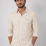Men Beige Casual Shirt | Premium Cotton Linen Shirt for Men