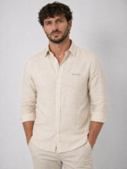 Men Beige Casual Shirt | Premium Cotton Linen Shirt for Men