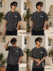 Men Oversized  Grey Acid Wash T-Shirt | Drop Shoulder Graphic Printed T-Shirt for Men - Image 3