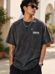 Men Oversized  Grey Acid Wash T-Shirt | Drop Shoulder Graphic Printed T-Shirt for Men