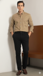 Oakyr Best Oxford Premium Slim-Fit Cotton Casual Shirt – Solid Beige - Image 4