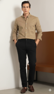 Oakyr Best Oxford Premium Slim-Fit Cotton Casual Shirt – Solid Beige - Image 4