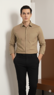 Oakyr Best Oxford Premium Slim-Fit Cotton Casual Shirt – Solid Beige - Image 2