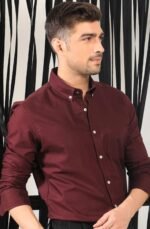Oakyr Best Oxford Premium  Wine MaroonMen’s Cotton Casual Shirt