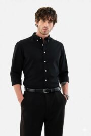 Oakyr Best Oxford Men’s Solid Black Slim-Fit Button-Down Shirt - Image 5