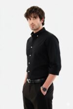 Oakyr Best Oxford Men’s Solid Black Slim-Fit Button-Down Shirt - Image 3