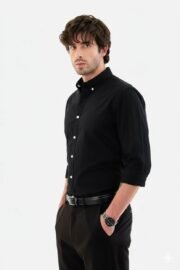 Oakyr Best Oxford Men’s Solid Black Slim-Fit Button-Down Shirt - Image 3