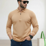 Light Camel Full Sleeve Zip T-Shirt