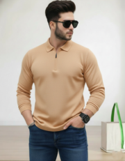 Light Camel Full Sleeve Zip T-Shirt