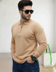 Light Camel Full Sleeve Zip T-Shirt - Image 4